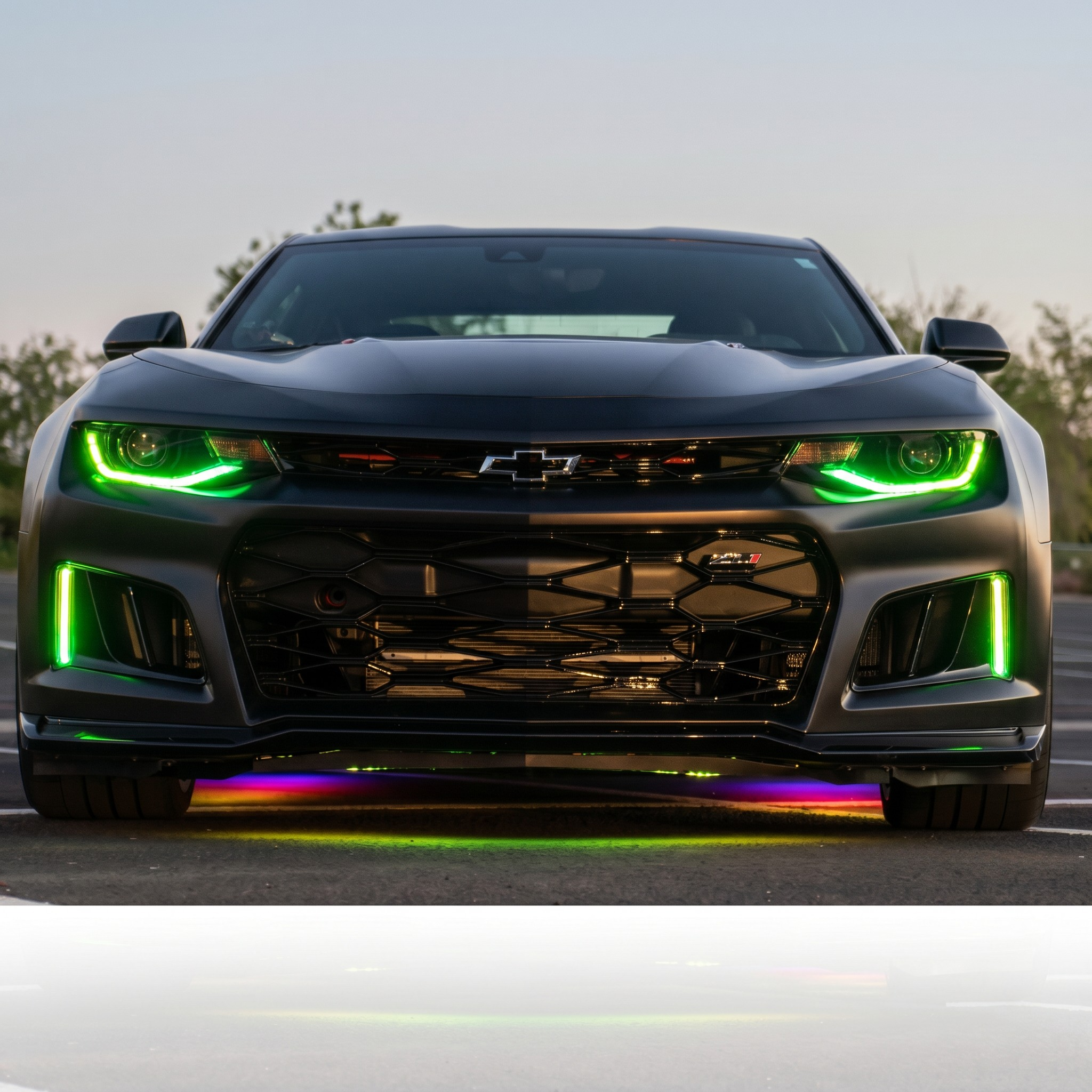 Chevrolet Camaro 2016-2018 RGB Halo Kits Flow Series multicolor DRL boards with vibrant LED lighting.