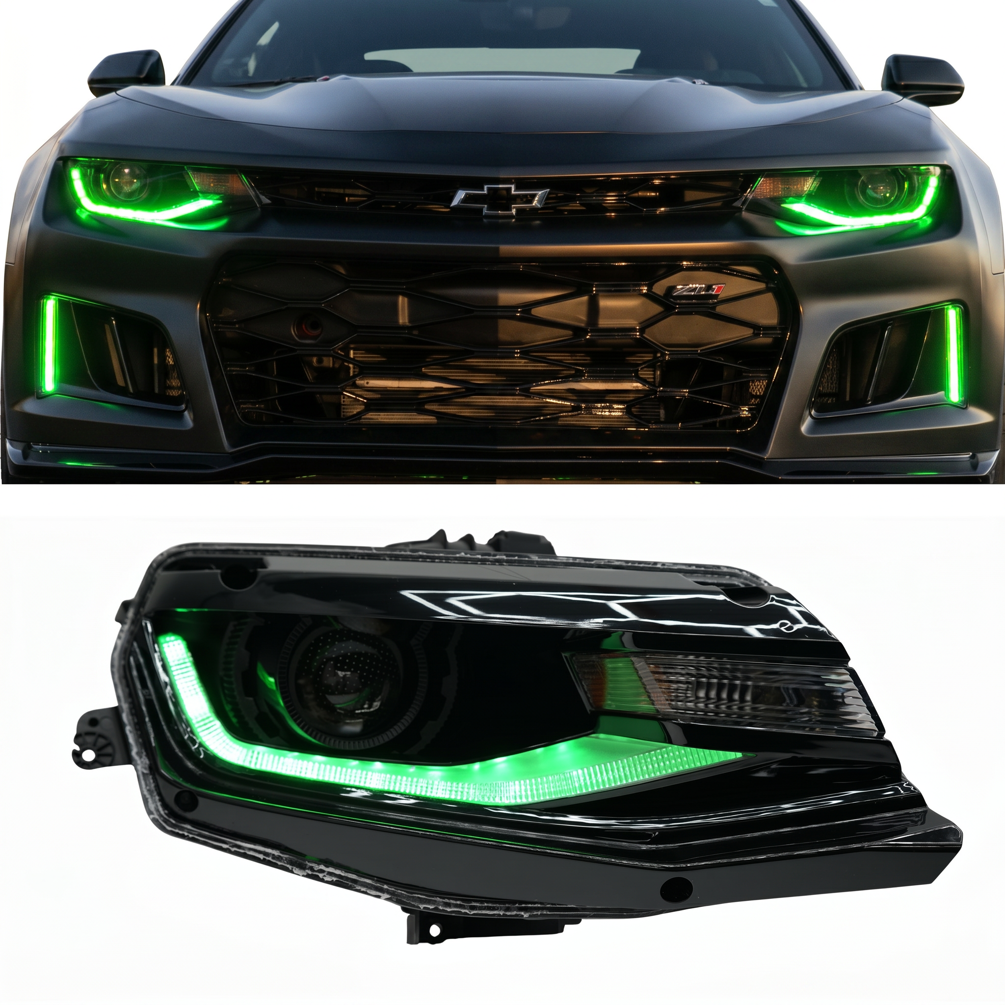 Chevrolet Camaro 2016-2018 RGB Halo Kits Flow Series multicolor DRL boards with vibrant LED lighting and sleek design.