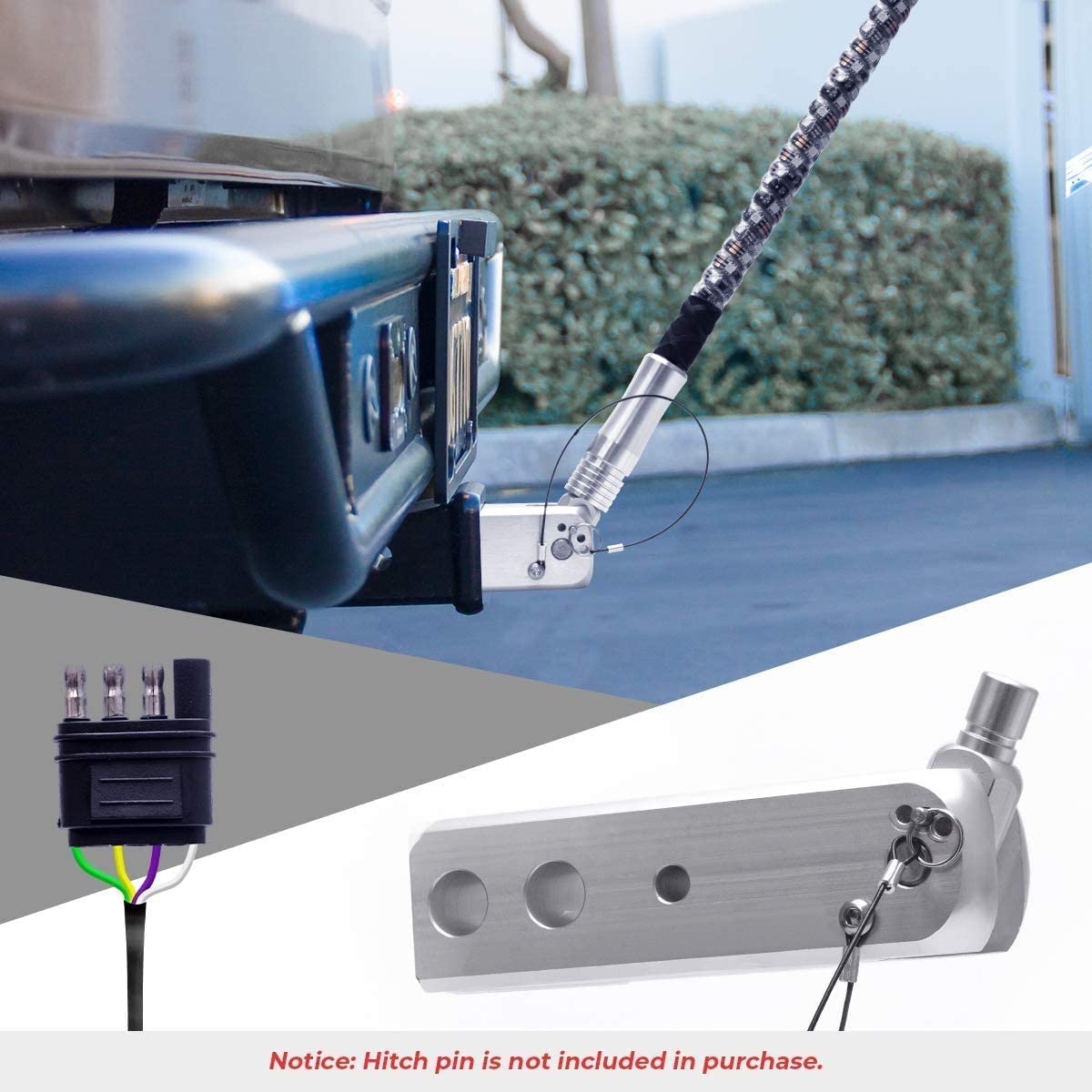 Master Tailgaters 5' Truck LED Flag Pole Hitch Mount with Smartphone App Control - Spiral Chasing Lights Master Tailgaters