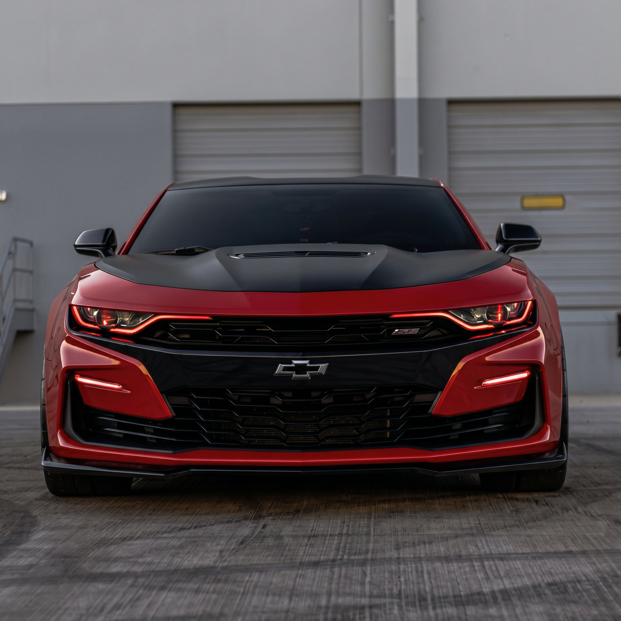 Chevrolet Camaro RS/SS RGBWA DRL boards with colorful LED halo rings installed, designed for 2019-2024 models.