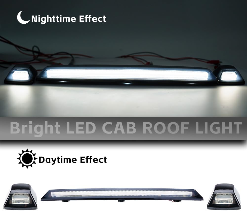 Smoked white and amber LED roof cab lights for GMC and Chevy HD trucks, exterior automotive lighting by AutoLEDTech.com