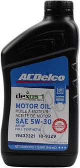 ACDelco GM original 10-9329 dexos1 GEN 3 full synthetic 5W-30 motor oil bottle, 1 quart, with label and cap visible