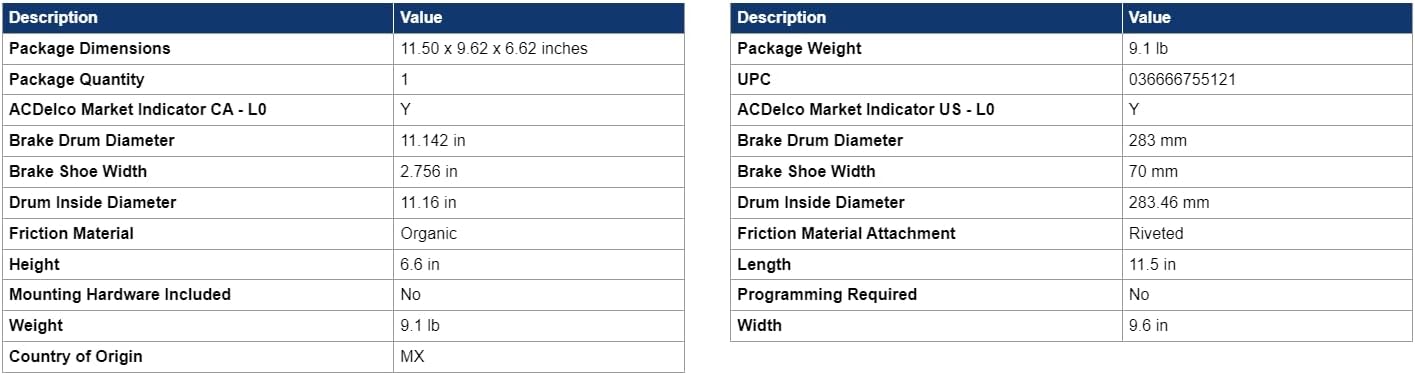 ACDelco Gold 17473R (18029663) Riveted Rear Drum Brake Shoe Set