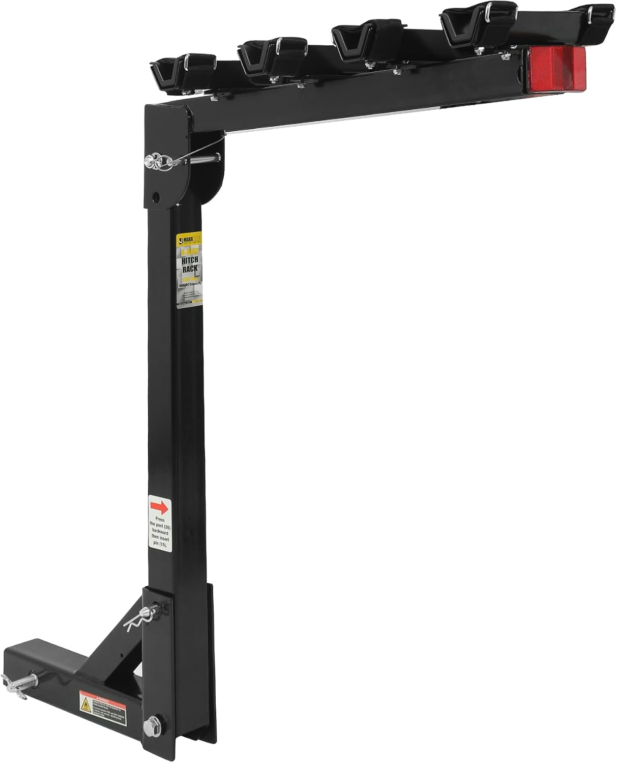 MaxxHaul Hitch Mount 4 Bike Rack 150 lb Capacity Heavy‑Duty Swing Down Design Fits Cars Trucks SUVs and Minivans with Safety Reflector Easy Install (70210)