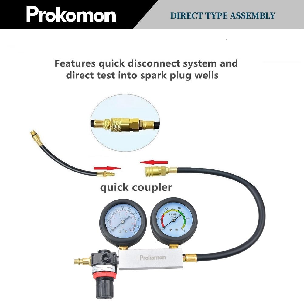 Engine Cylinder Leak Down Tester Kit;Gasoline Engine Leakdown Tester Kit with Extension Rod;Cylinder Leakage Tester Set for Pressure Check and Leakage Rate Test