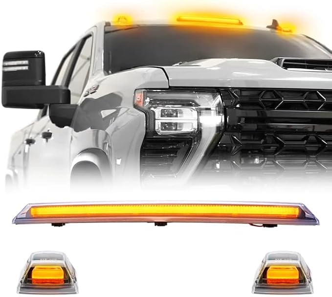 GMC Chevy HD smoked white amber LED roof cab lights for interior and exterior use, featuring bright, durable LED design.
