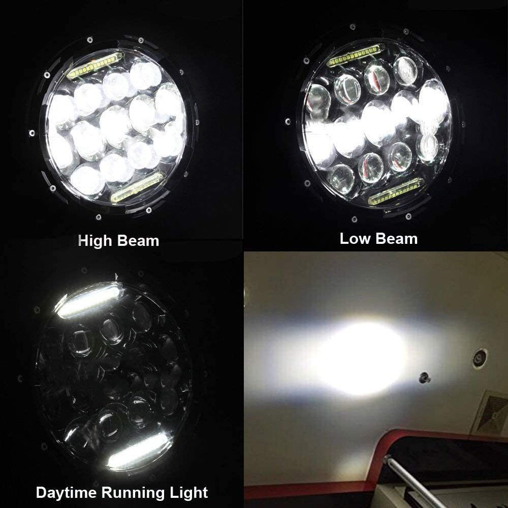 NTXGlow Aaiwa 7-inch round LED headlight with high/low beam, daytime running light, for car and motorcycle, includes H4 H13 adapters, 2-pack