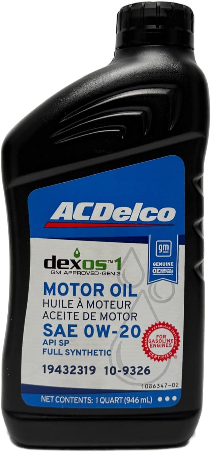 ACDelco GM Original Equipment 10-9326 (19432319) dexos™1 GEN 3 Full Synthetic 0W-20 Motor Oil - 1 qt (Case of 12)