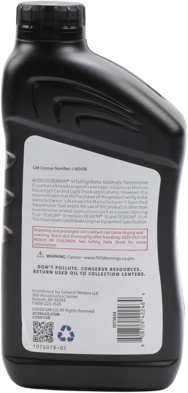 ACDelco GM Original Equipment 10-9243 (88865549) Dexron VI Full Synthetic Automatic Transmission Fluid - 1 qt