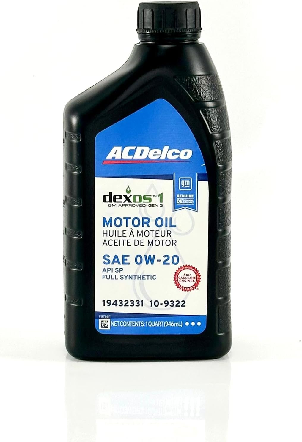 ACDelco 10-9322 19432331 dexos1 GEN 3 Full Synthetic 0W-20 Motor Oil - For 5.3L L82/L84 & 6.2L L87 | Case of 6 Quarts