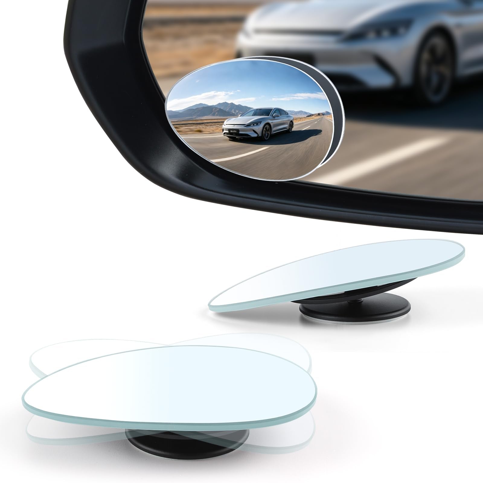 Blind Spot Mirror, 2" Round HD Glass Frameless Convex Rear View Mirrors Exterior Accessories with Wide Angle Adjustable Stick for Car SUV and Trucks, Pack of 2