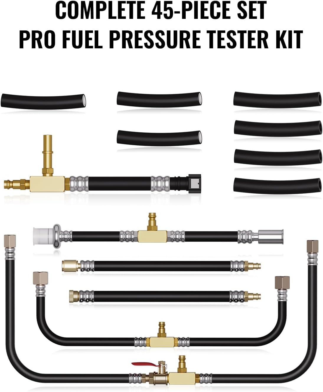 AUTOWN 45-Piece Pro Fuel Pressure Tester Kit, 0-140 PSI Fluorescent Glow Gauge, Complete Adapters for Gasoline Cars, Trucks & SUVs