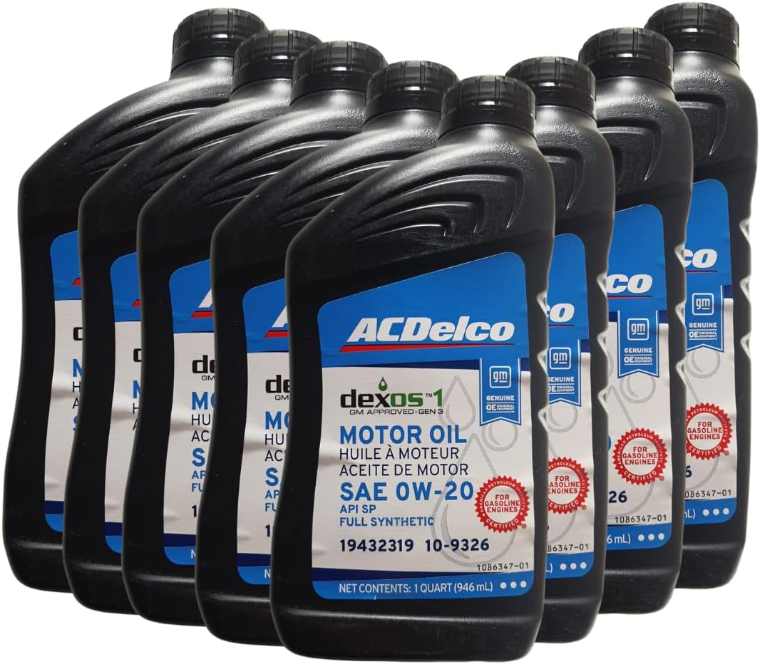 GM ACDelco 109326 0W-20 dexos1 Gen 3 Full Synthetic Motor Oil 1 Quart (8 pack)
