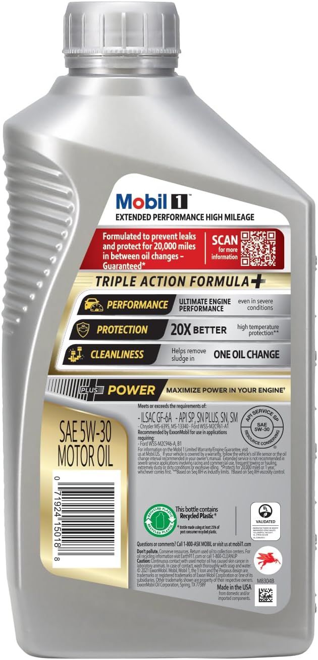 Mobil 1 Extended Performance High Mileage Full Synthetic Oil 5W-30 (6 Pack)