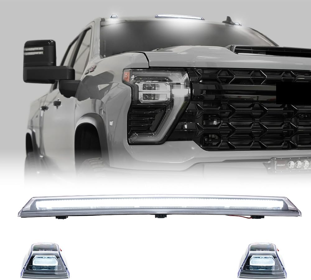 GMC Chevy HD smoked white amber LED roof cab lights, exterior auto LED lights for trucks, autoLEDTech.com