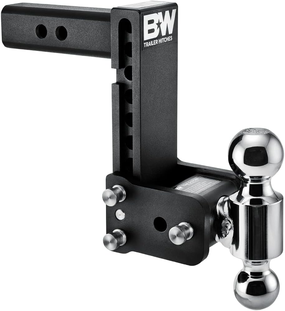 B&W Trailer Hitches Tow & Stow Adjustable Trailer Hitch Ball Mount - Fits 2" Receiver, Dual Ball (2" x 2-5/16"), 7" Drop, 10,000 GTW - TS10040B