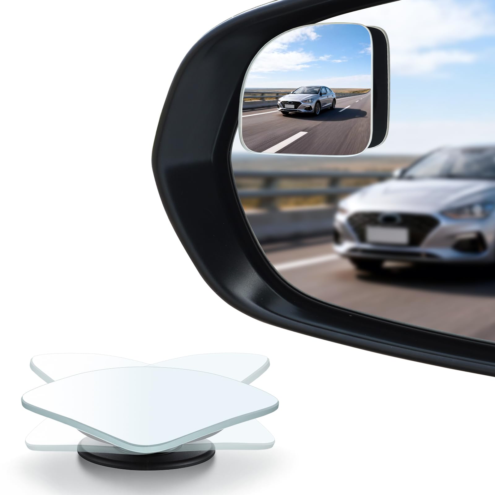 Blind Spot Mirror, 2" Round HD Glass Frameless Convex Rear View Mirrors Exterior Accessories with Wide Angle Adjustable Stick for Car SUV and Trucks, Pack of 2