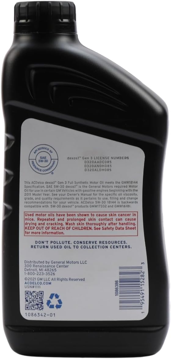 ACDelco GM Original Equipment 10-9329 (19432321) dexos1� GEN 3 Full Synthetic 5W-30 Motor Oil - 1 qt