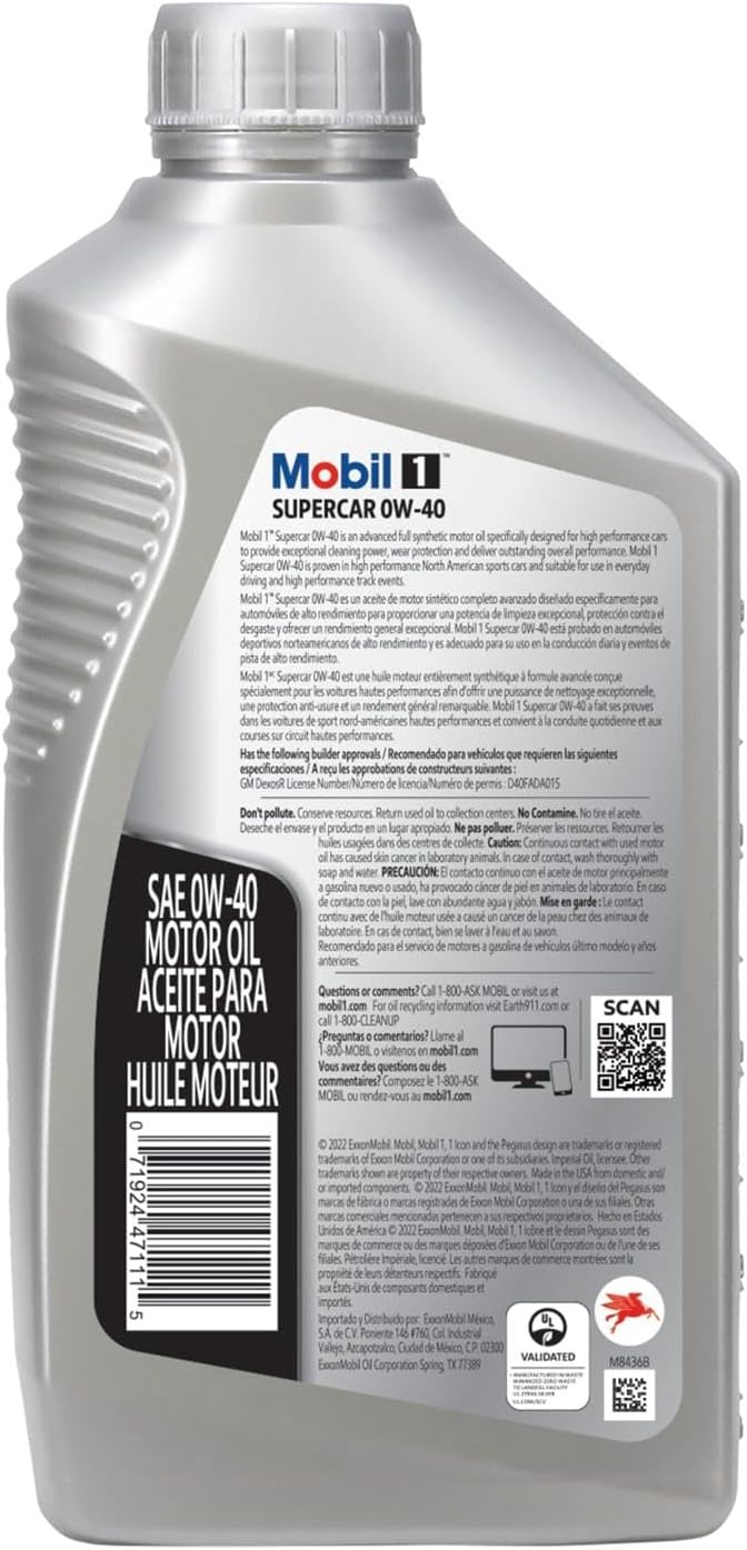 Mobil 1 0W40 Dexos R 8 Quart Oil PF63 Filter Change Kit