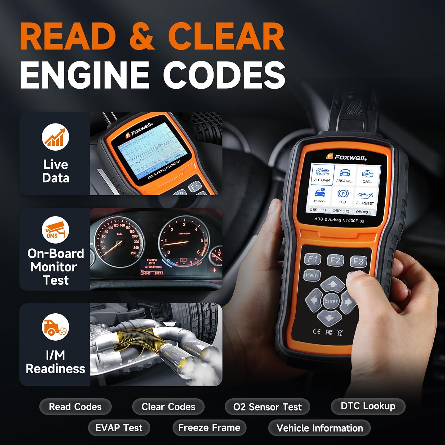 FOXWELL NT630 Plus OBD2 Scanner with ABS and SRS, ABS Auto Bleed, 4 Resets