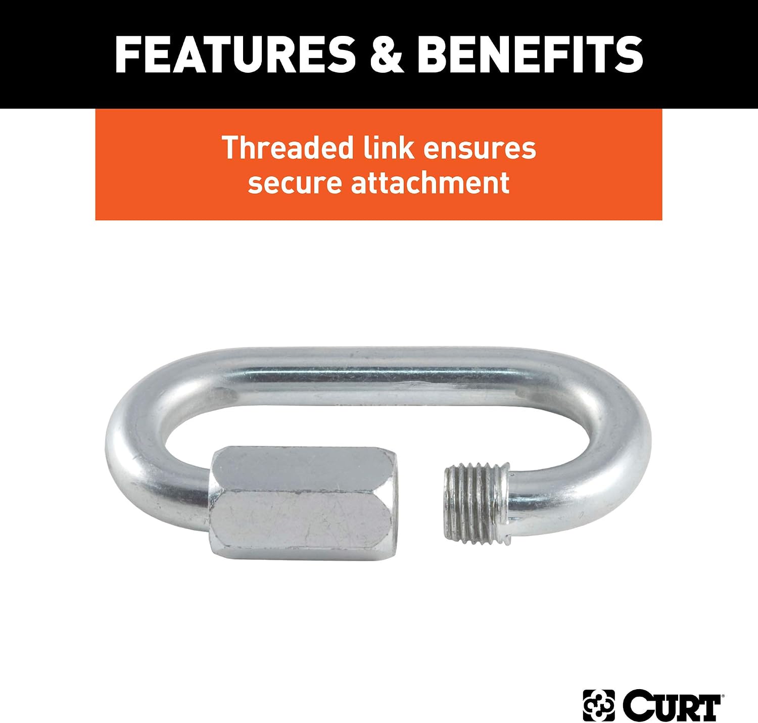 CURT 82900 Threaded Quick Link Trailer Safety Chain Hook Carabiner Clip, 5/16-Inch Diameter, 8,800 lbs Break Strength