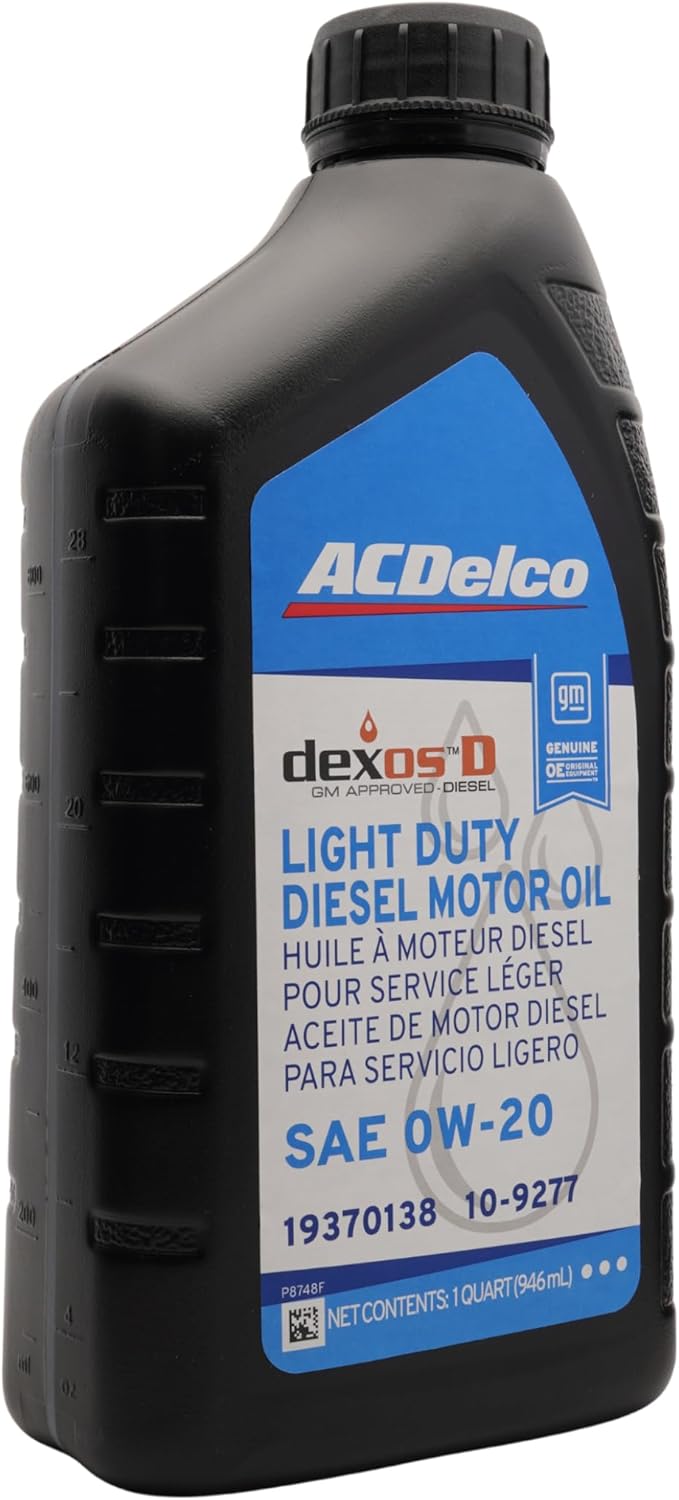 ACDelco dexosD SAE 0W-20 Light Duty Diesel Motor Oil Bundle with ACDelco PF66A Oil Filter for 3.0L Duramax Diesel Engines | 8 Items: 7 of 10-9277 (19370138) + 1 of PF66A (19458926)
