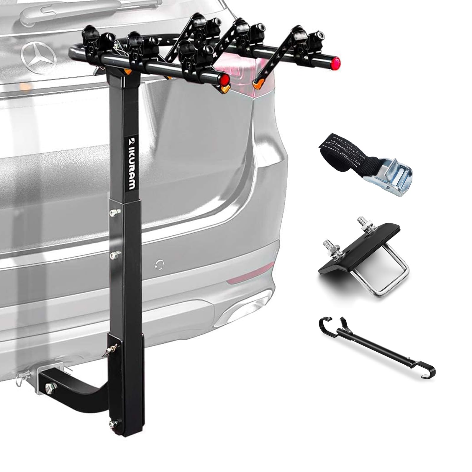4 Bike Rack Bicycle Carrier Racks Hitch Mount Double Foldable Rack for Cars, Trucks, SUV's and minivans with a 2" Hitch Receiver | Comes with anti-rattle hitch tightener, suitable for most cars, trucks and SUVs