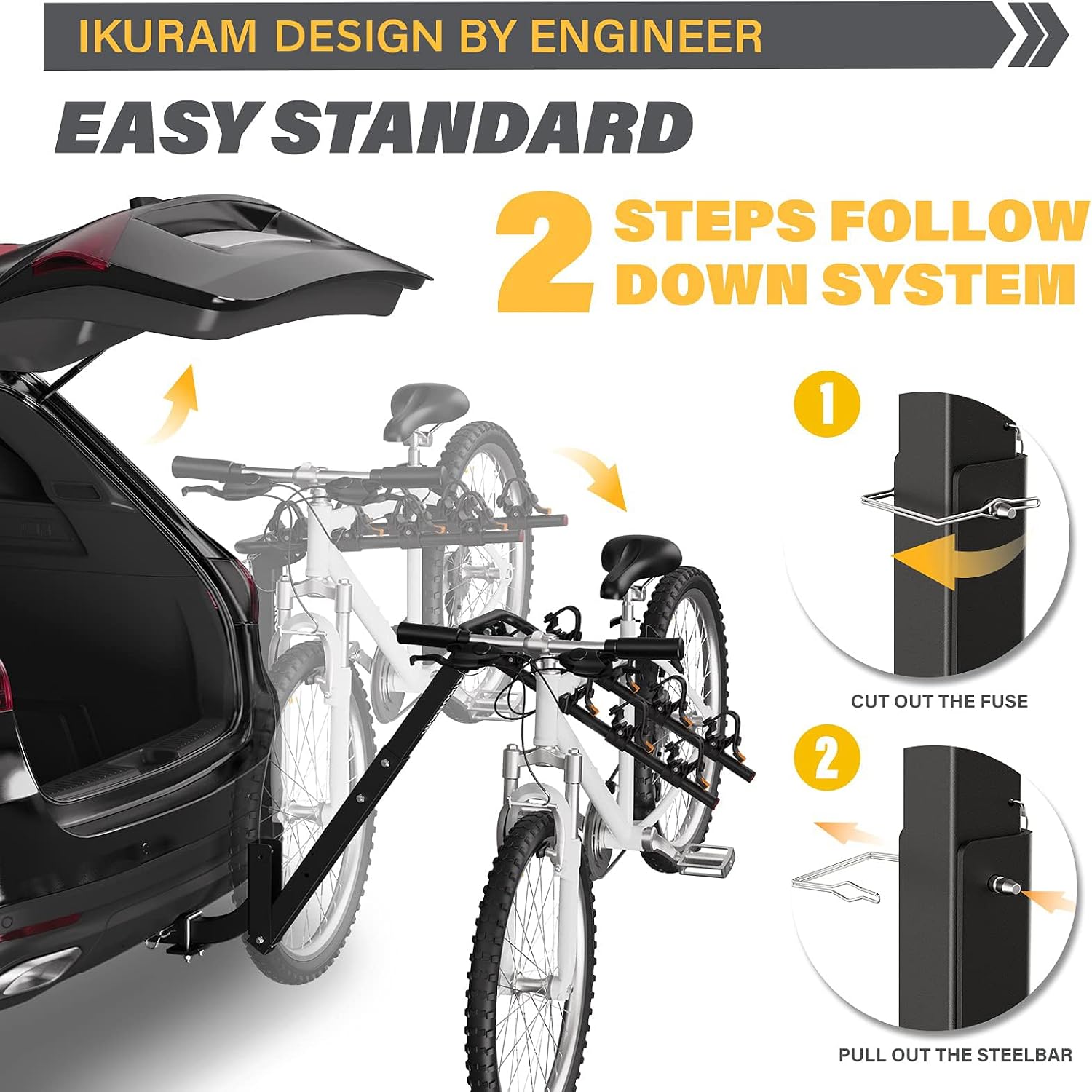 4 Bike Rack Bicycle Carrier Racks Hitch Mount Double Foldable Rack for Cars, Trucks, SUV's and minivans with a 2" Hitch Receiver | Comes with anti-rattle hitch tightener, suitable for most cars, trucks and SUVs