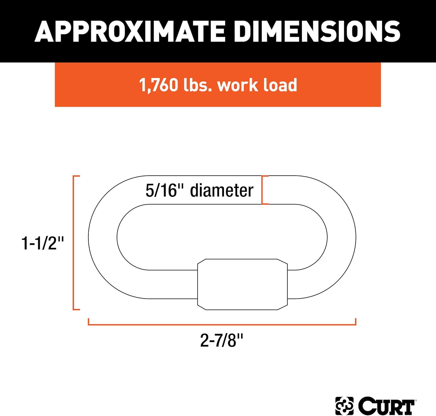 CURT 82900 Threaded Quick Link Trailer Safety Chain Hook Carabiner Clip, 5/16-Inch Diameter, 8,800 lbs Break Strength