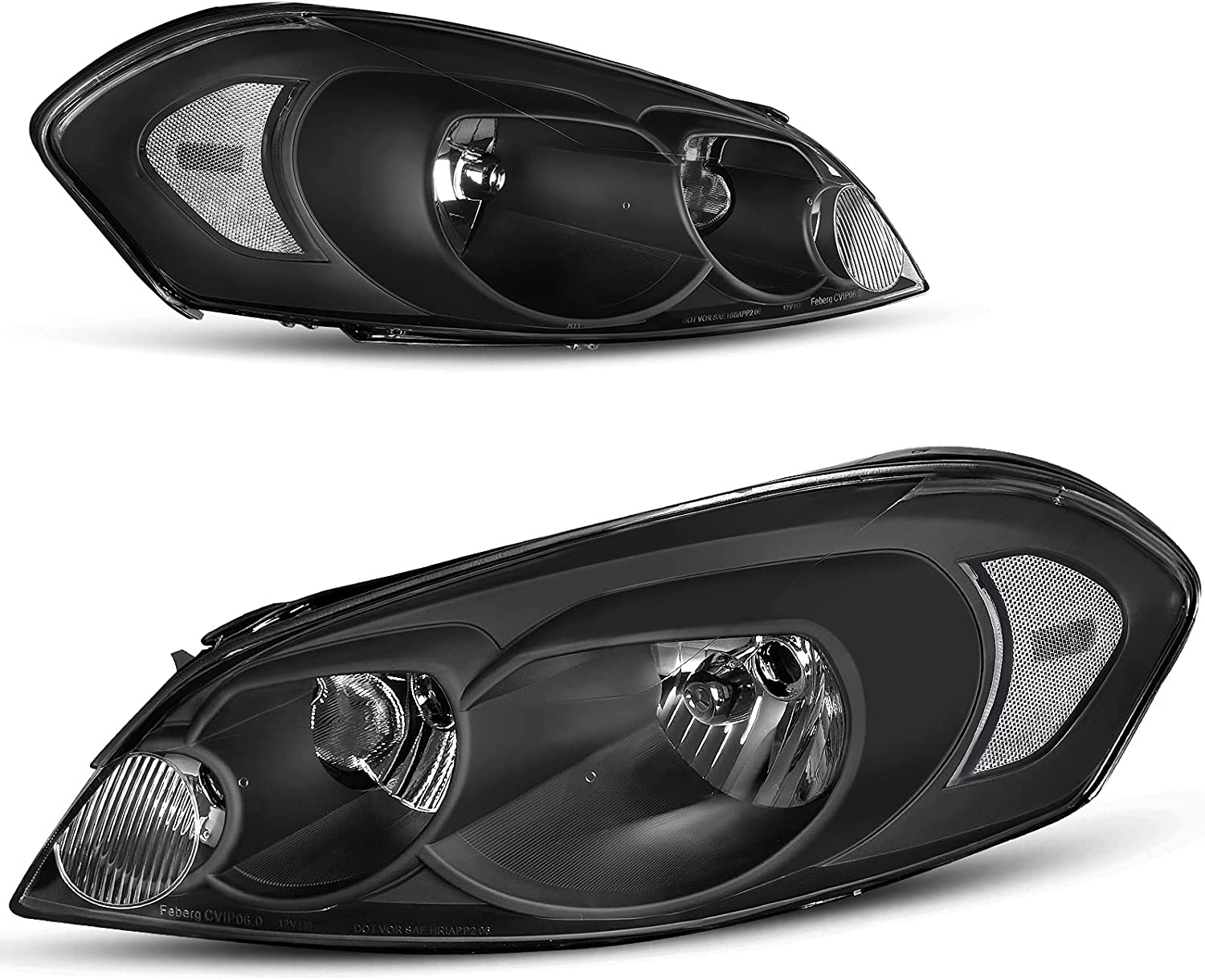 NTXGlow Autosaver88 headlight assembly for 2006-2013 Chevy Impala and Monte Carlo, black housing with clear lens and reflector.