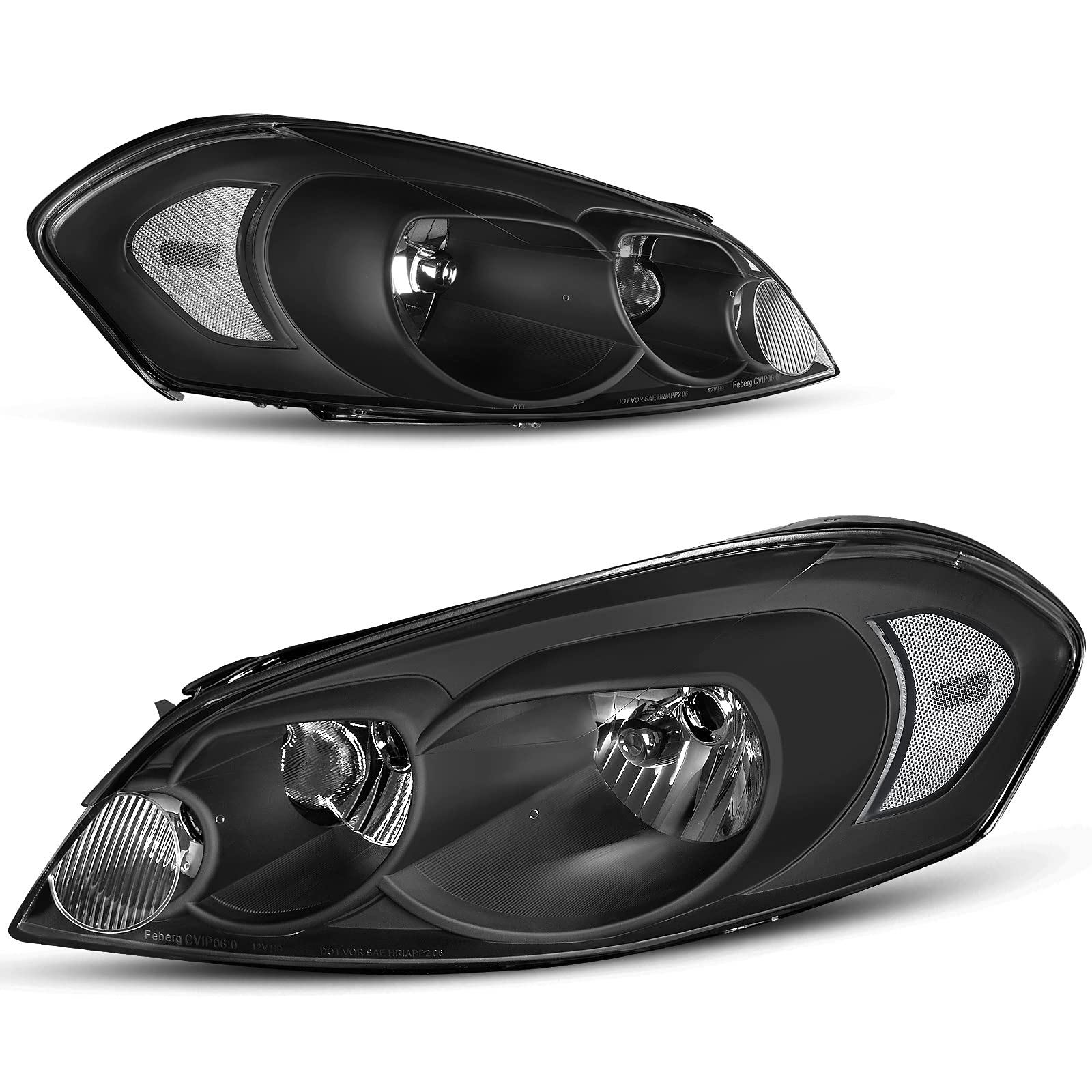 NTXGlow Autosaver88 headlight assembly for 2006-2013 Chevy Impala and Monte Carlo, black housing with clear lens and reflector.