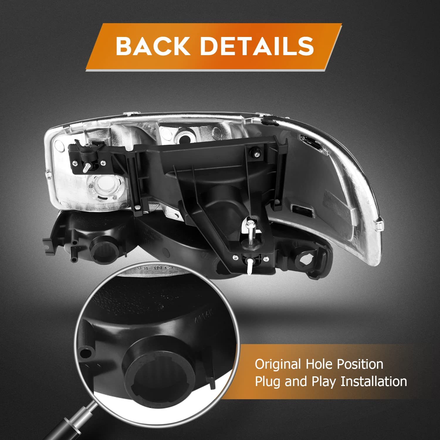NTXGlow headlight assembly for GMC Sierra 1500 and 2500 trucks, black housing with amber reflector and clear lens, driver and passenger side