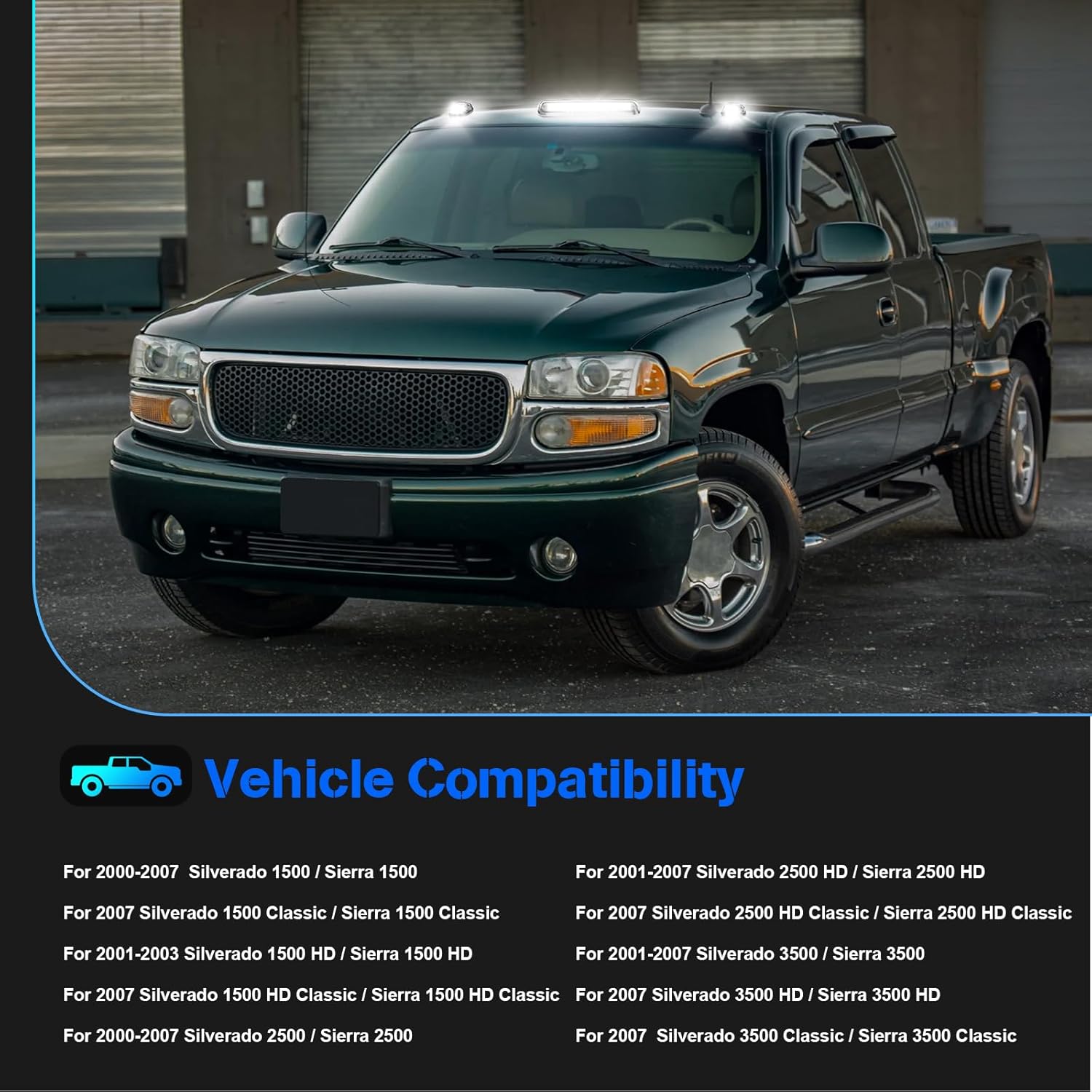 GMC Chevy HD roof cab lights with smoked white and amber LED lenses for interior and exterior use by AutoLEDTech.com
