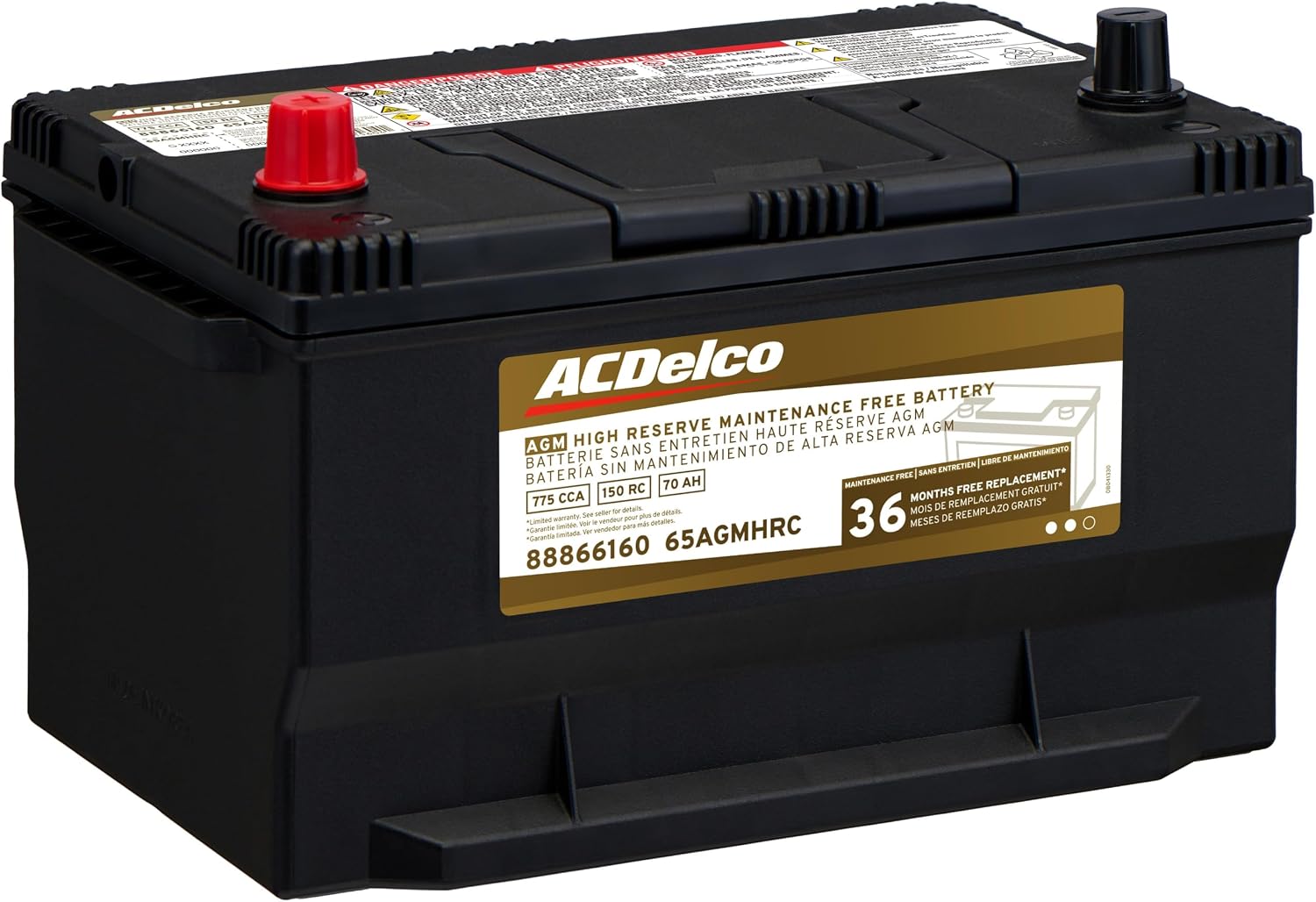 ACDelco Gold 65AGMHRC (88866160) 36 Month Warranty High Reserve AGM BCI Group 65 Battery
