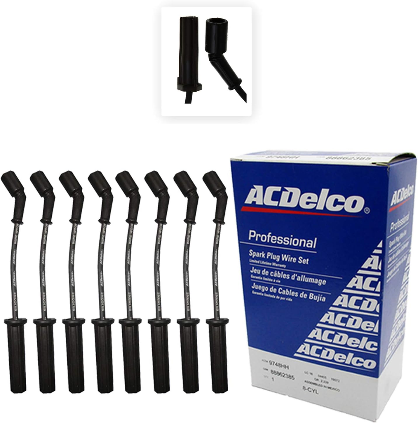 8 ACD-OEM Spark Plug Wires 9748HH-758EE + 8 ACD-OEM Double Platinum Spark Plugs 41-962 + 8 Heat Shields For LS2 LS3 LS4 LS7 Engines