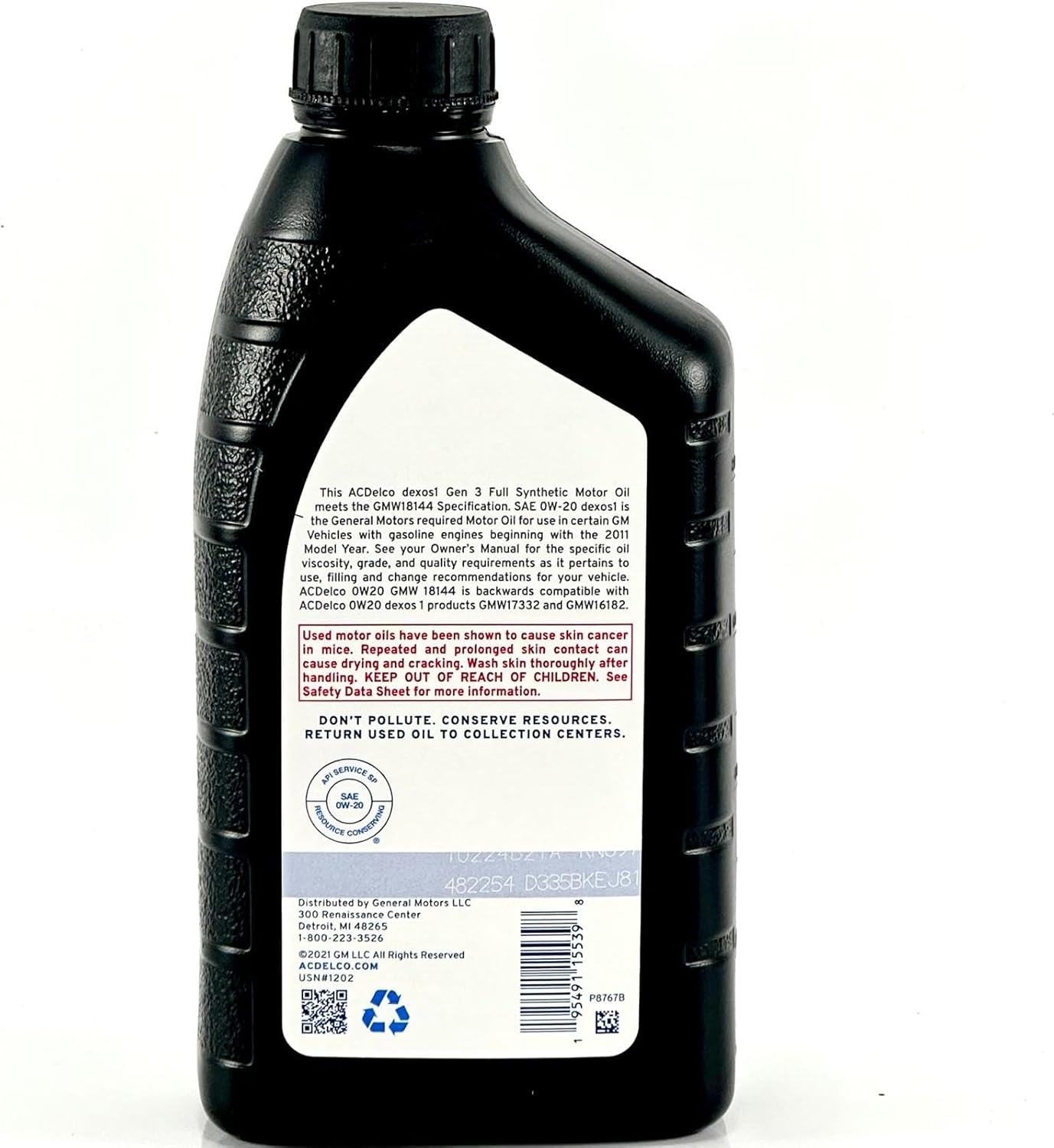 ACDelco 10-9322 19432331 dexos1 GEN 3 Full Synthetic 0W-20 Motor Oil - For 5.3L L82/L84 & 6.2L L87 | Case of 6 Quarts