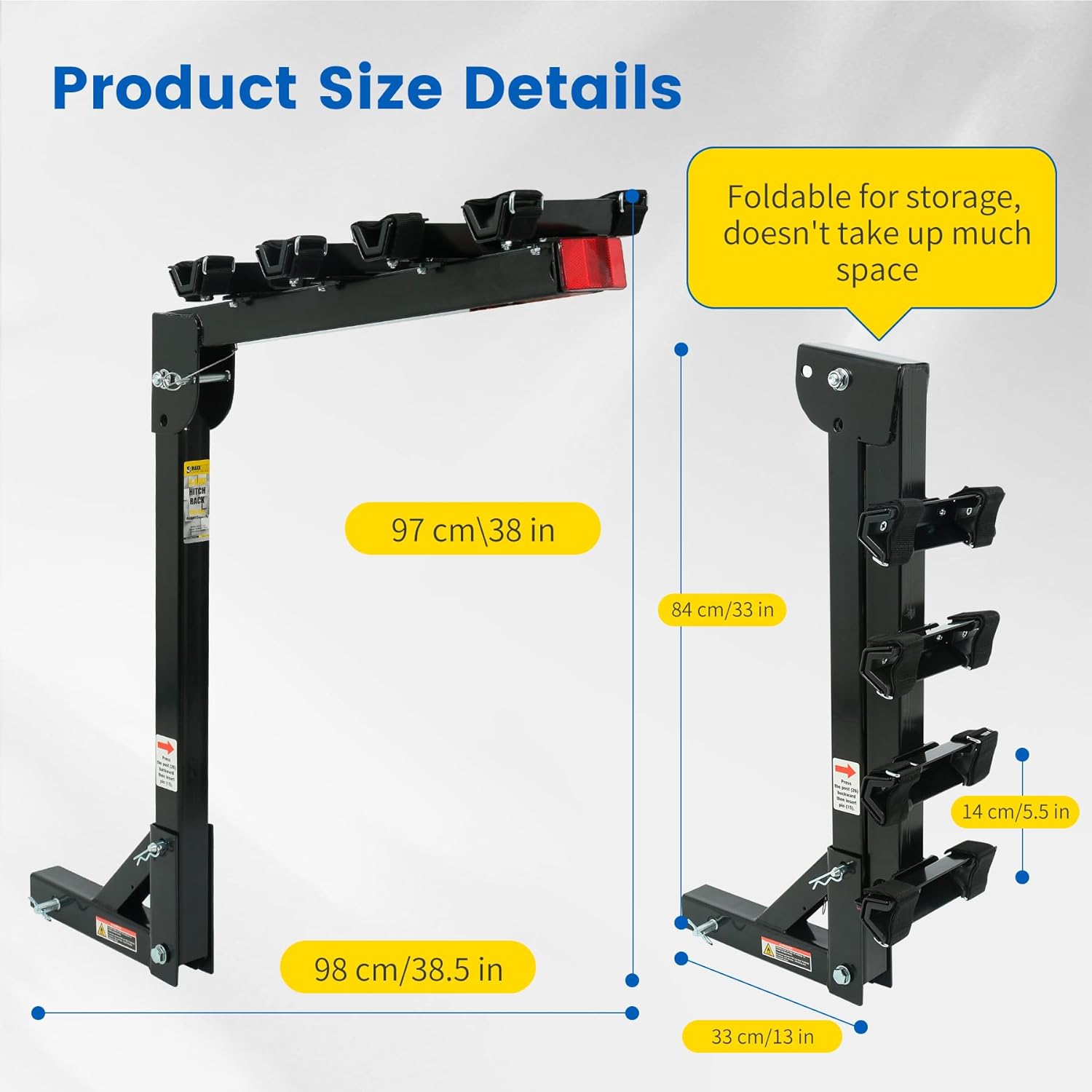 MaxxHaul Hitch Mount 4 Bike Rack 150 lb Capacity Heavy‑Duty Swing Down Design Fits Cars Trucks SUVs and Minivans with Safety Reflector Easy Install (70210)