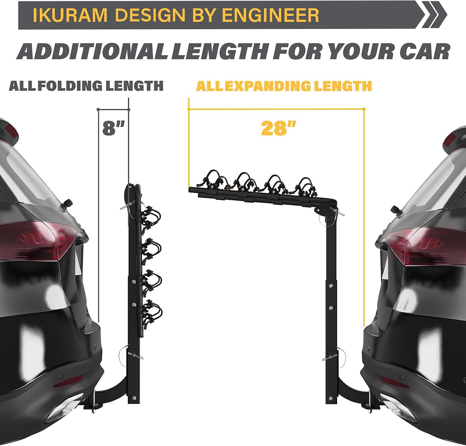4 Bike Rack Bicycle Carrier Racks Hitch Mount Double Foldable Rack for Cars, Trucks, SUV's and minivans with a 2" Hitch Receiver | Comes with anti-rattle hitch tightener, suitable for most cars, trucks and SUVs