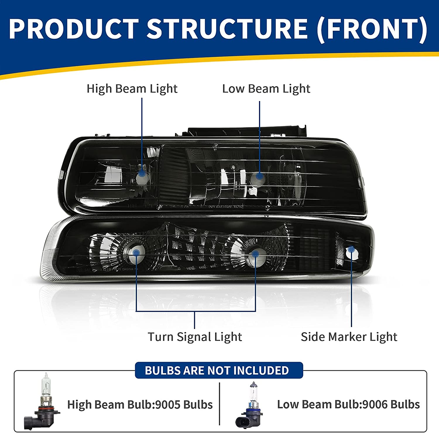 NTXGlow Autosaver88 headlights assembly with smoke lens for Chevy Silverado 1999-2002 and Tahoe/Suburban 2000-2006