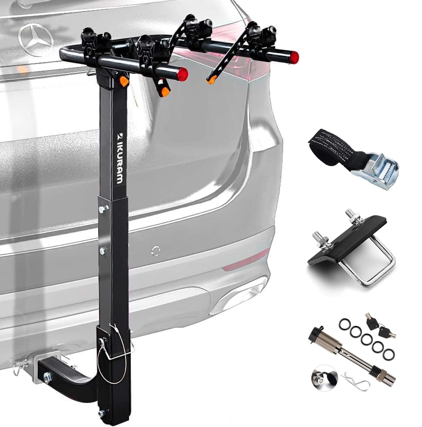 4 Bike Rack Bicycle Carrier Racks Hitch Mount Double Foldable Rack for Cars, Trucks, SUV's and minivans with a 2" Hitch Receiver | Comes with anti-rattle hitch tightener, suitable for most cars, trucks and SUVs