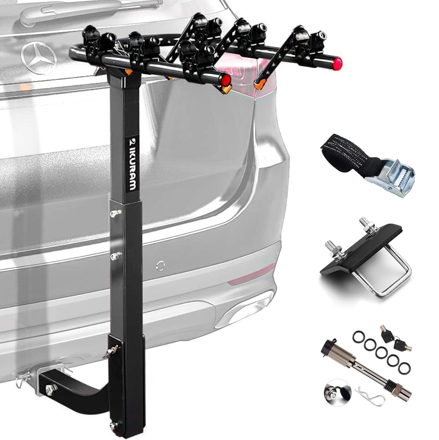 4 Bike Rack Bicycle Carrier Racks Hitch Mount Double Foldable Rack for Cars, Trucks, SUV's and minivans with a 2" Hitch Receiver | Comes with anti-rattle hitch tightener, suitable for most cars, trucks and SUVs