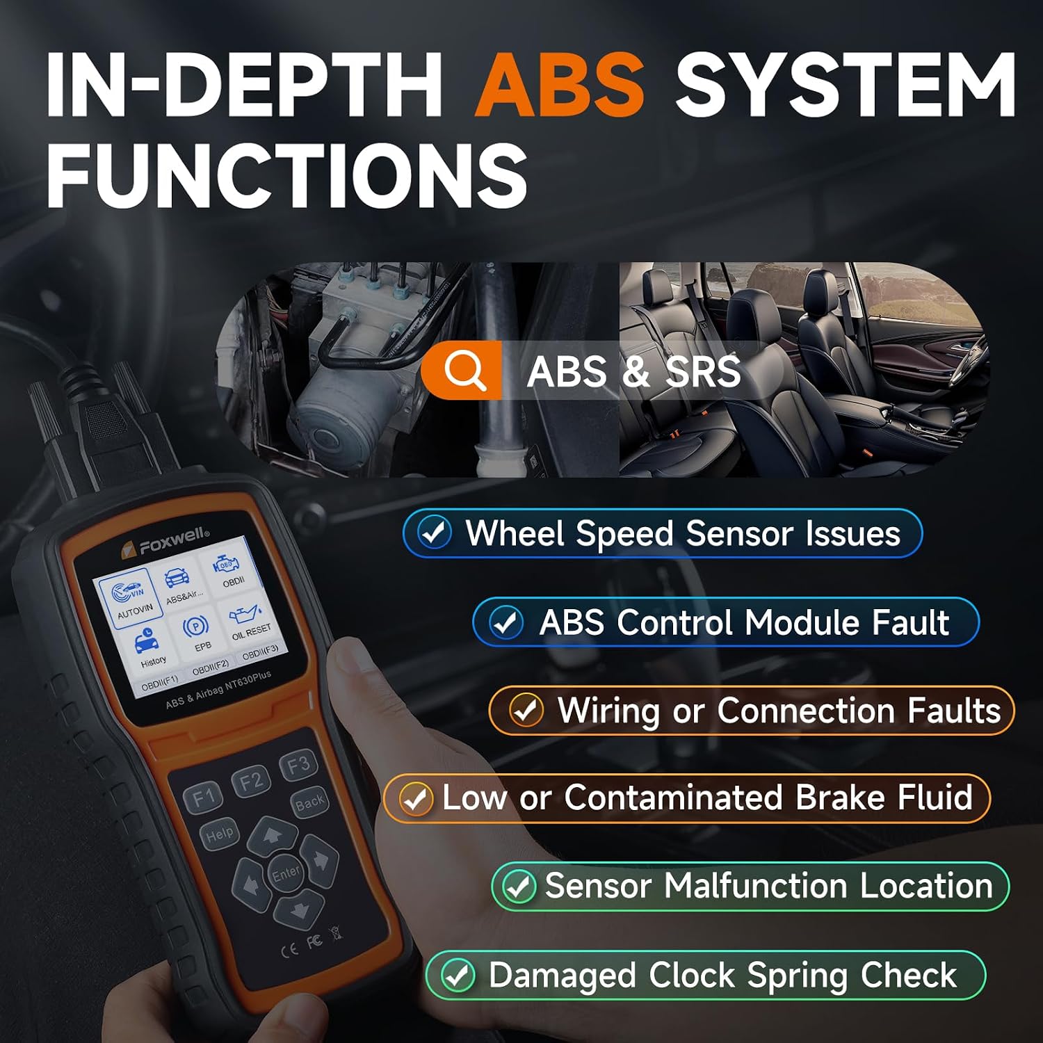 FOXWELL NT630 Plus OBD2 Scanner with ABS and SRS, ABS Auto Bleed, 4 Resets