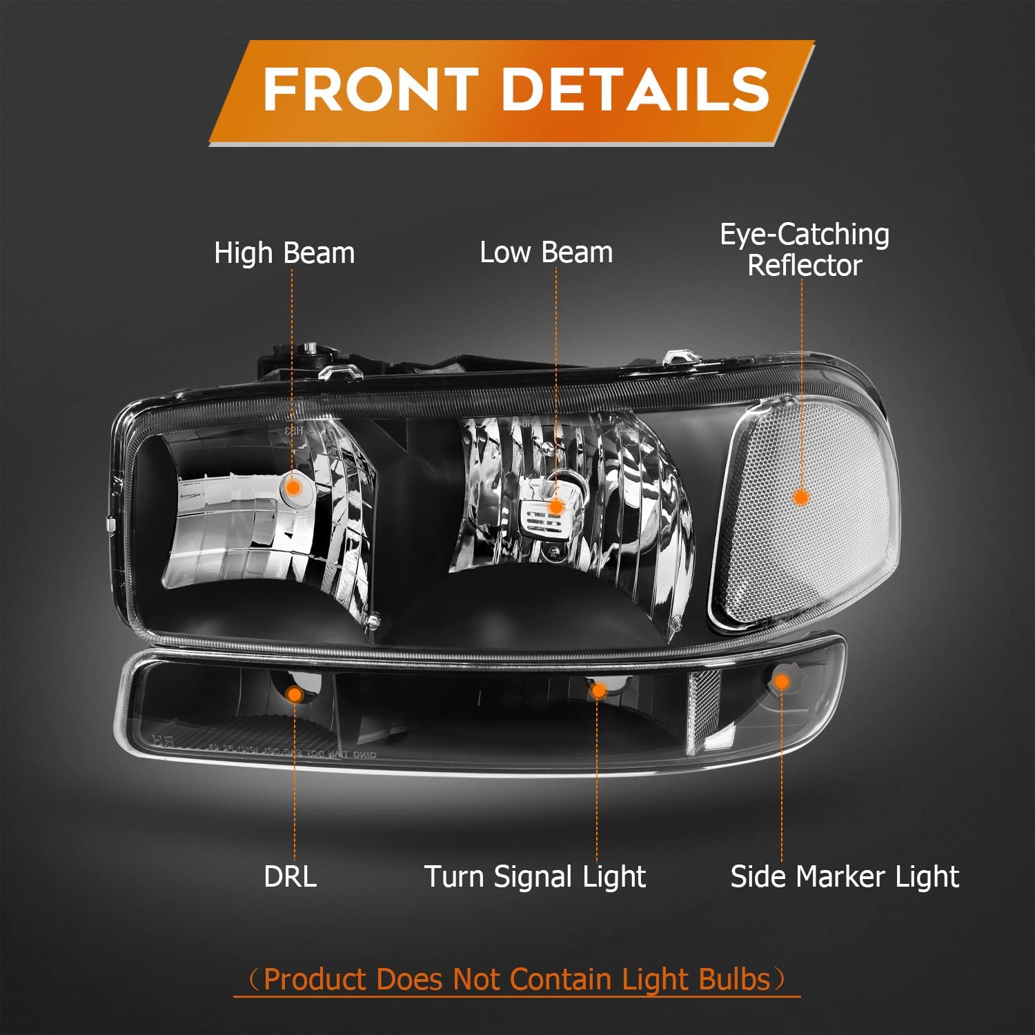 NTXGlow black housing headlight assembly for GMC Sierra 1500 1999-2007 with clear lens, driver and passenger side, classic and 2007 models