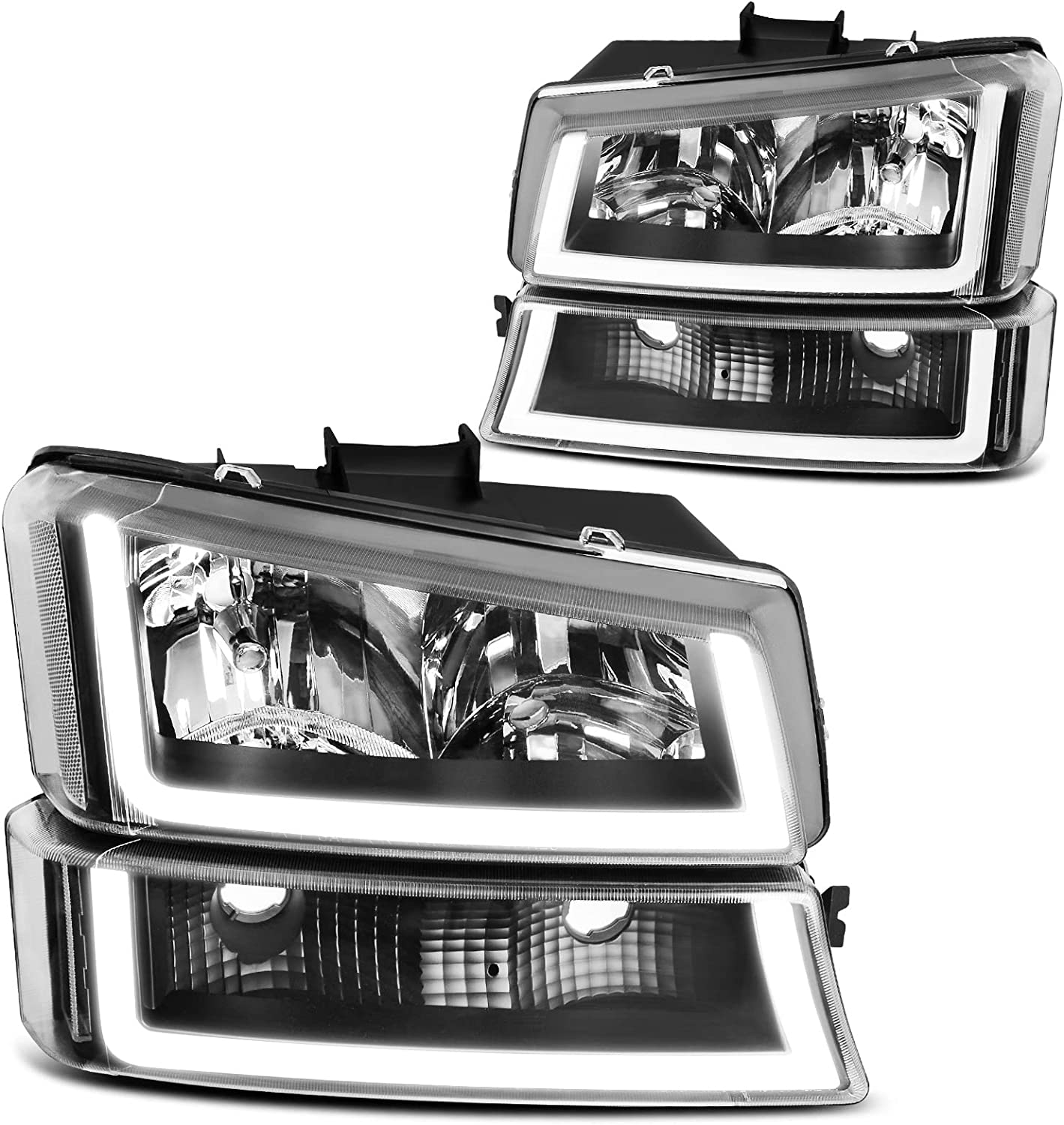 NTXGlow black clear housing headlight assembly for Chevy Silverado Avalanche 1500 2500 3500, automotive lighting replacement