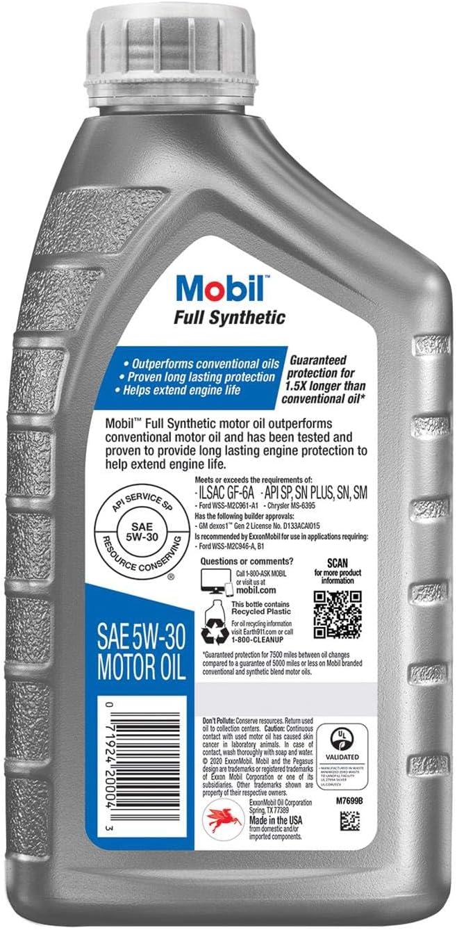 Mobil Full Synthetic Motor Oil 5W-30, 1 Quart (Pack of 6)