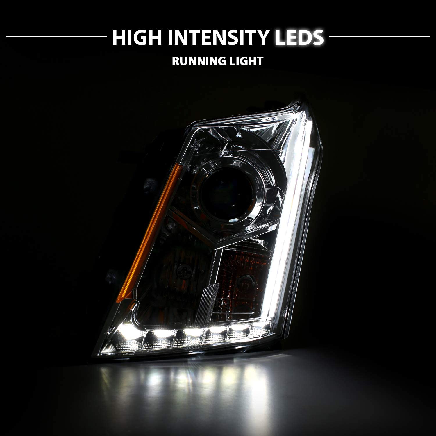 NTXGlow Amerilite Chrome Projector Headlights LED Boards for 2010-2016 Cadillac SRX, passenger and driver side, compact lighting component