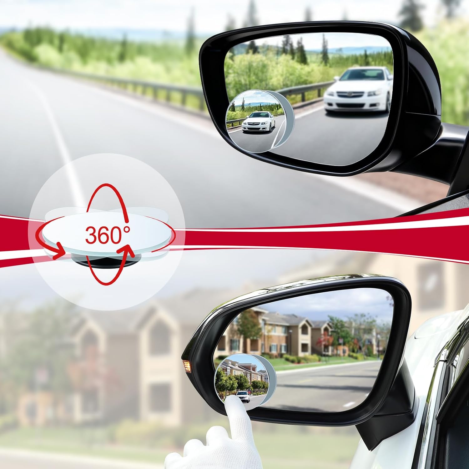 Blind Spot Mirror, 2" Round HD Glass Frameless Convex Rear View Mirrors Exterior Accessories with Wide Angle Adjustable Stick for Car SUV and Trucks, Pack of 2