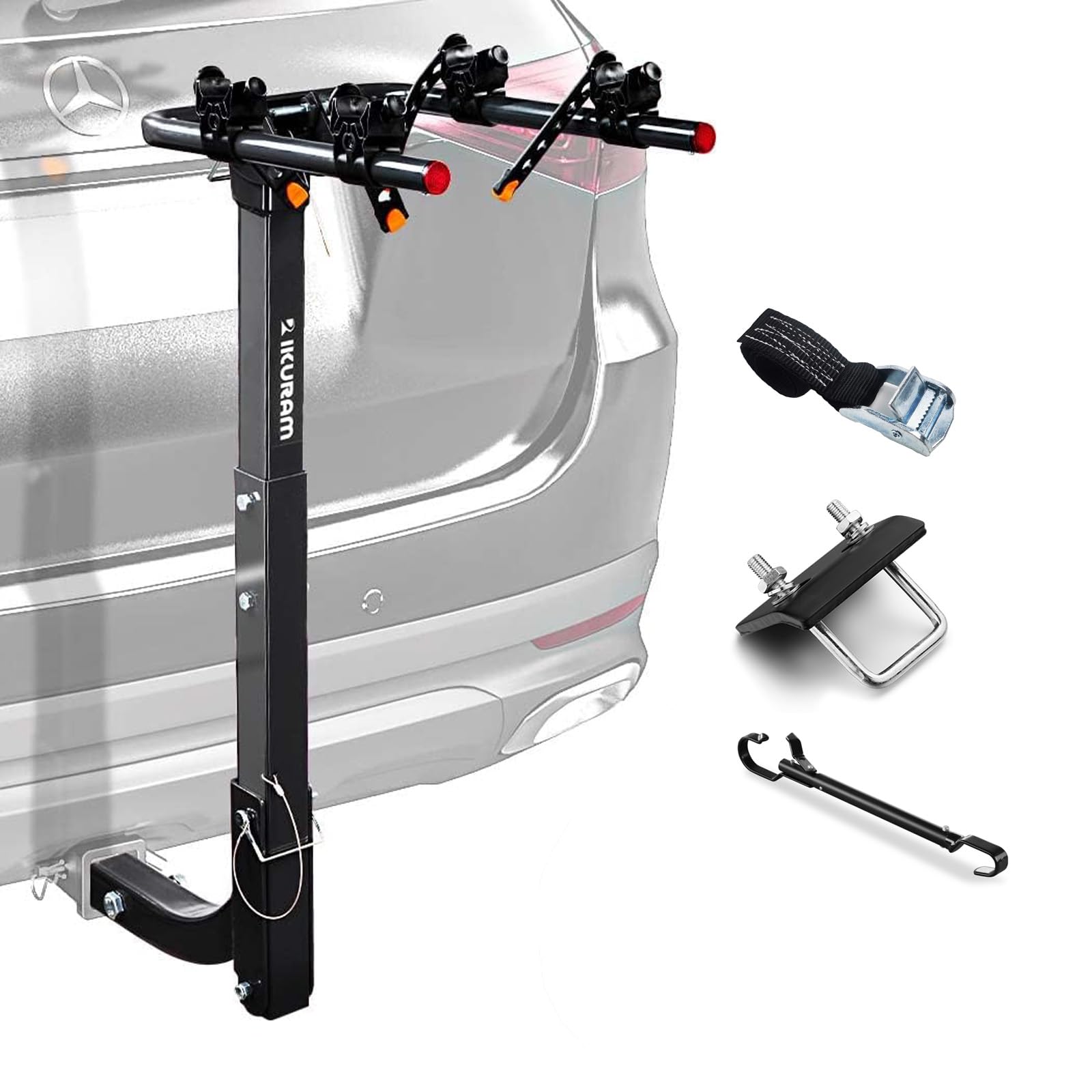4 Bike Rack Bicycle Carrier Racks Hitch Mount Double Foldable Rack for Cars, Trucks, SUV's and minivans with a 2" Hitch Receiver | Comes with anti-rattle hitch tightener, suitable for most cars, trucks and SUVs