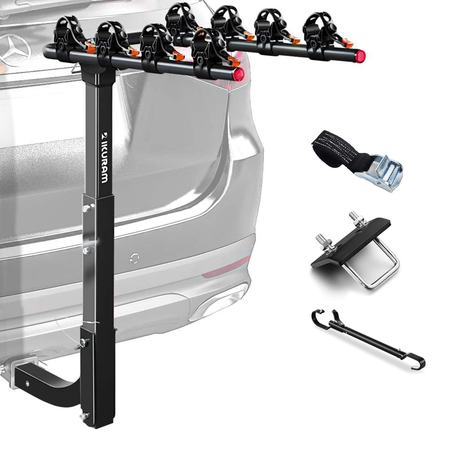 4 Bike Rack Bicycle Carrier Racks Hitch Mount Double Foldable Rack for Cars, Trucks, SUV's and minivans with a 2" Hitch Receiver | Comes with anti-rattle hitch tightener, suitable for most cars, trucks and SUVs