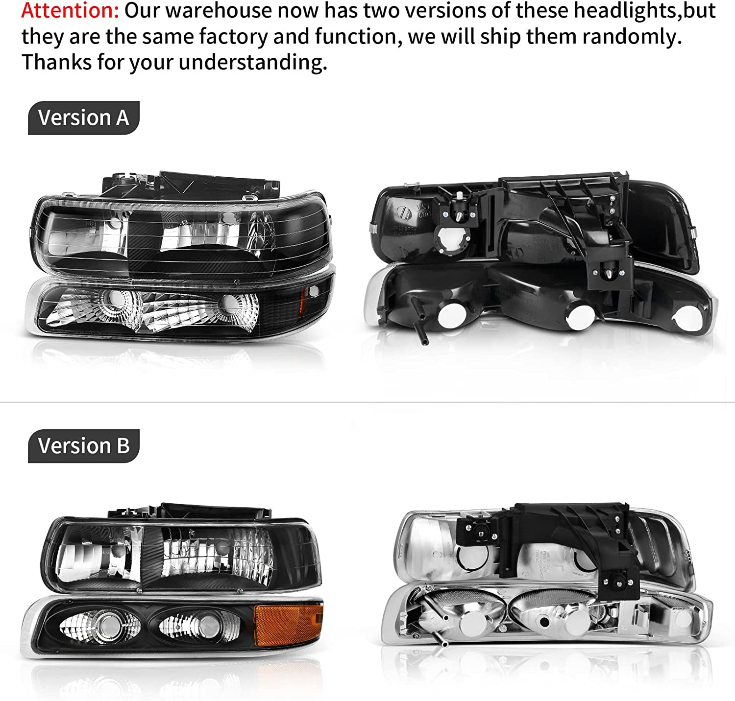NTXGlow Autosaver88 headlights assembly for 1999-2006 Chevrolet Silverado, Tahoe, and Suburban vehicles, clear front bumper lighting.
